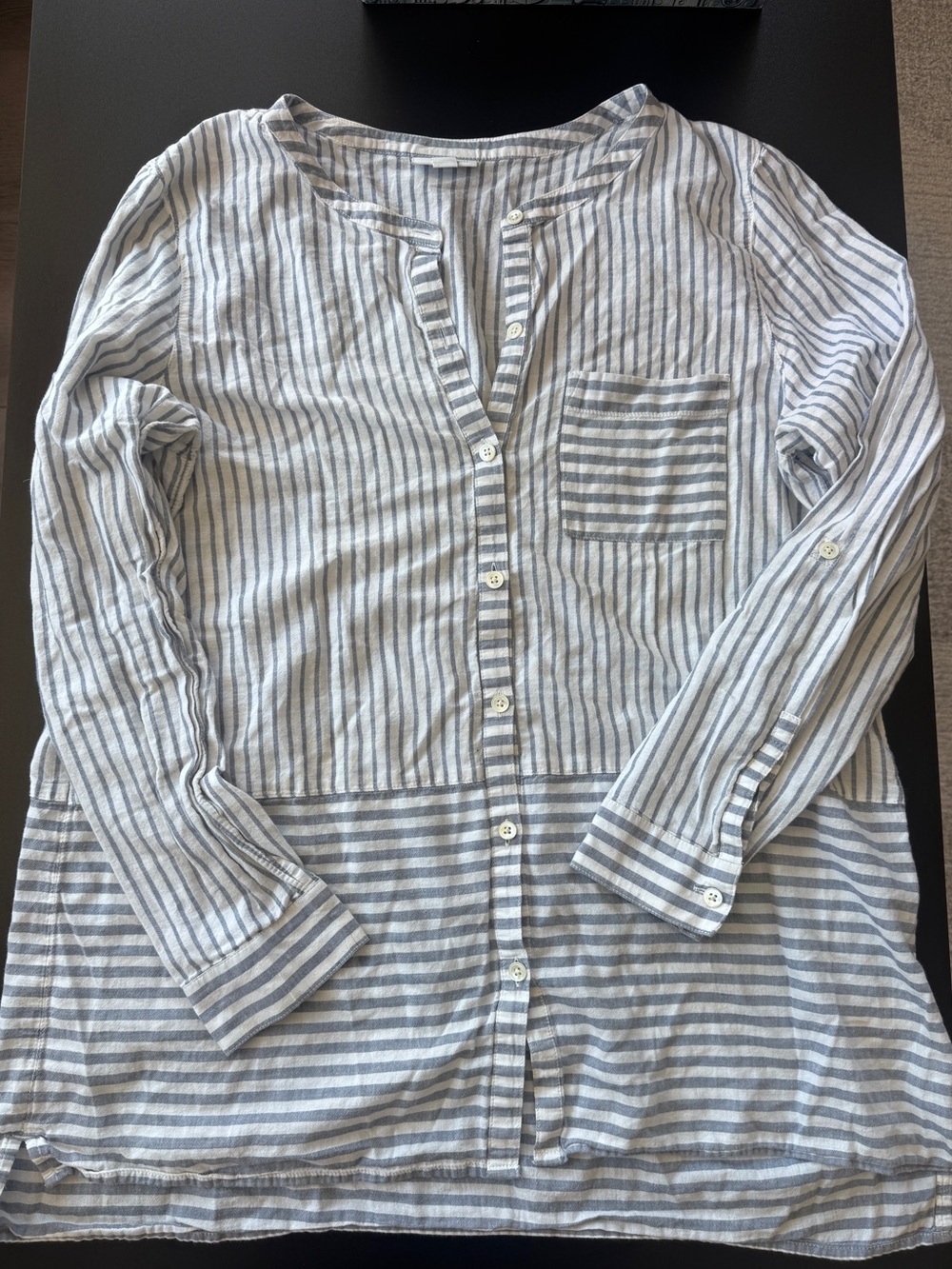 J. Jill Blue and White Striped Button-Front Tunic